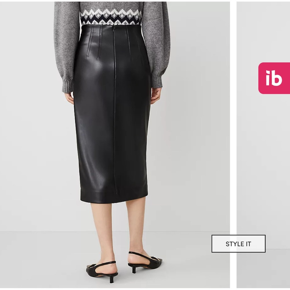 ANN TAYLOR Faux Leather Midi Skirt with Gold Buttons Size 2 - Picture 2 of 15